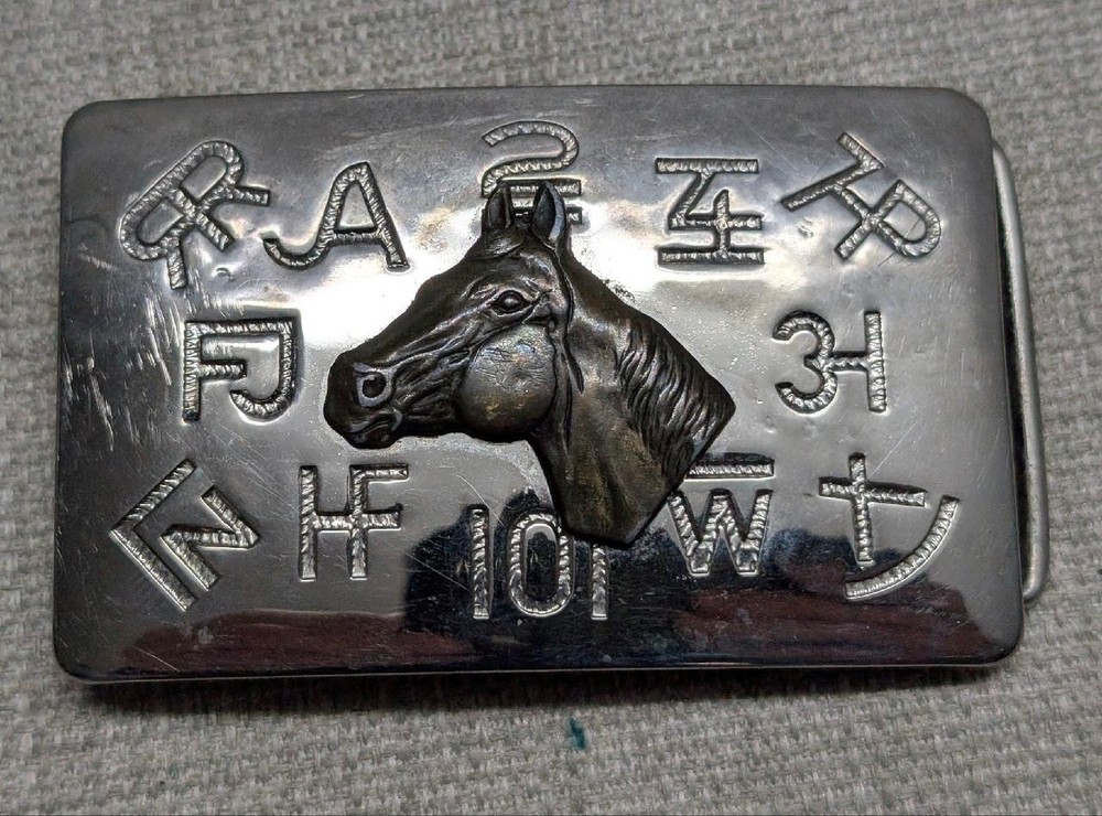 vintage WESTERN belt buckle HORSE equestrian COWBOY chrome brass