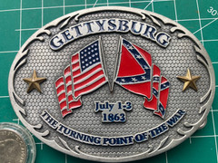 THE TURNING POINT OF THE CIVIL WAR Gettysburg Belt Buckle PEWTER TONE ENAMEL EMI