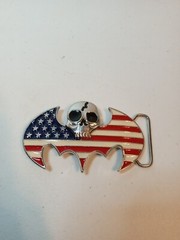 4&Prime; Bat Logo American Flag Broken Skull Metal Belt Buckle Rare