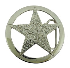 New Men Women CowboyTexas Star Belt buckle Silver Metal Iced Style Rhinestones