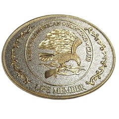 NORTH AMERICAN HUNTING CLUB Belt Buckle Gold & Silver Tone Eagle Bow Arrow Rifle