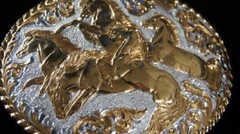 CRUMRINE WESTERN BELT BUCKLE WILD HORSES OVAL GOLD SILVER C08700