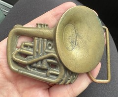 Vintage French Horn Solid Brass Belt Buckle 1978 Baron Buckles 6067 Taiwan