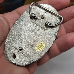 Vtg NOS Silver Dollar Coin Gem Stone Holder Bezel Belt Buckle Black Inlay Empty
