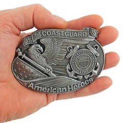 Coast Guard Belt Buckle American Eagle Flag Heroes Silver Tone Fits 1.5&Prime; Belts