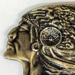 Vintage Native American Chief Headdress Belt Buckle Brass Tone Western Boho