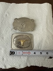 2 Lot Silver Tone Horse, Long Horn, Southwestern Mixed Metal Belt Buckles
