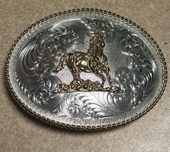 Montana Silversmiths Oval Western Horse Belt Buckle Silver/Gold Rope Edge