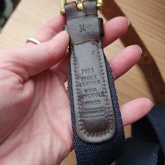 COACH Vintage Brindle Leather Wool Belt Navy Brass Buckle Size 34