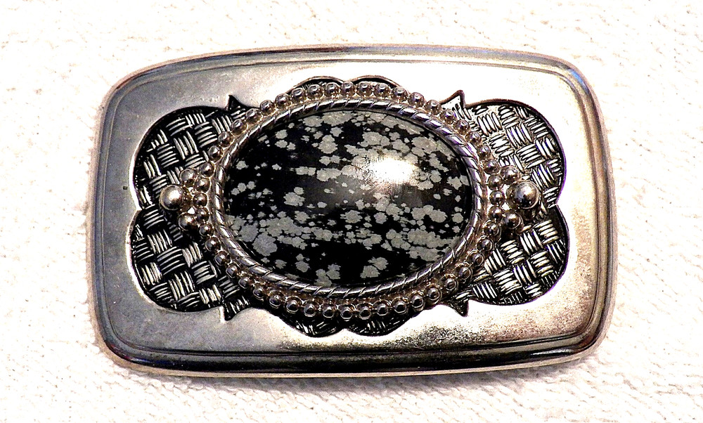 CLASSIC BELT BUCKLE UNIQUE DESIGN COSTUME MARBLED STONE SILVER TONE BB4
