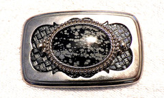 CLASSIC BELT BUCKLE UNIQUE DESIGN COSTUME MARBLED STONE SILVER TONE BB4