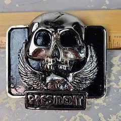 President Silver/Black Skull And Eagle Belt Buckle Motorcycle Goth Punk NOS