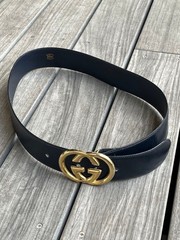 GUCCI Pre-Owned Leather Belt Men&rsquo;S Double Dark Navy 85 Made In
