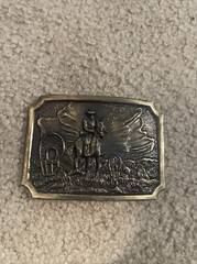 Vintage1970’s Brass Cowboy Western Covered Wagon Caravan Belt Buckle
