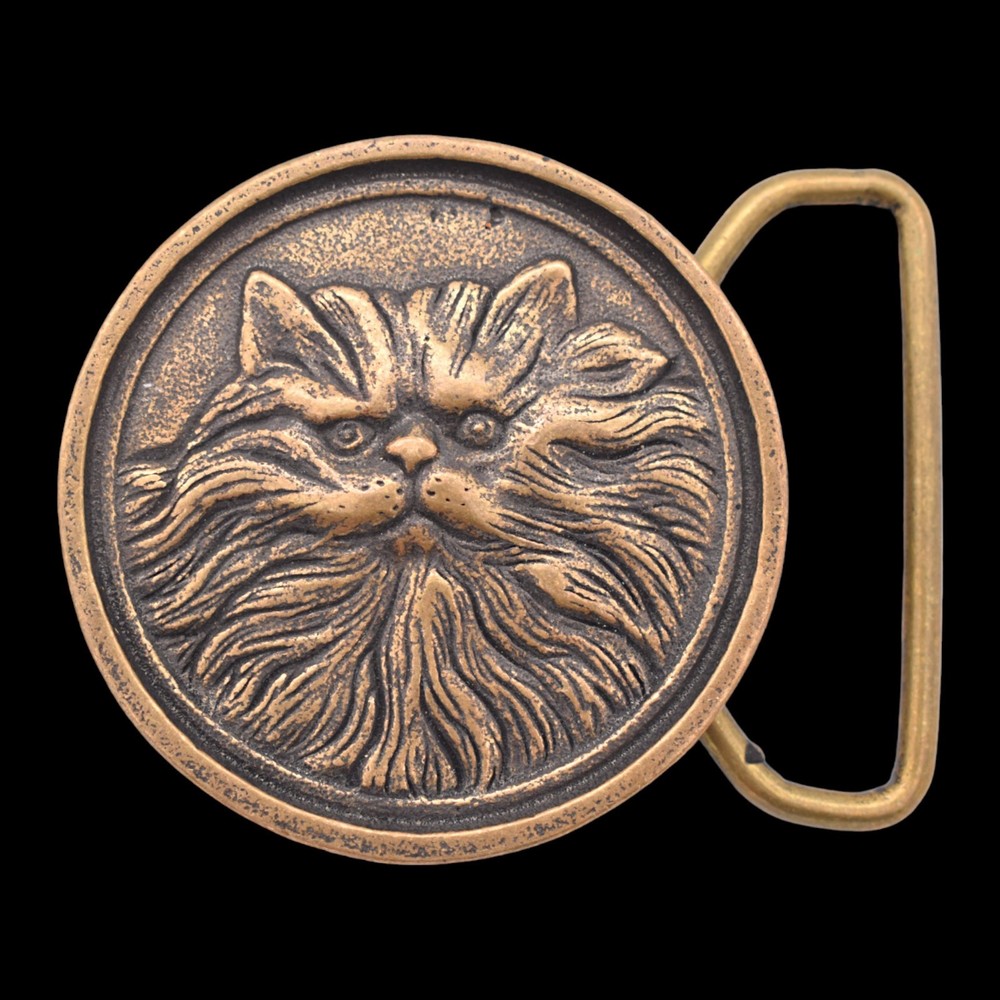 Solid Brass 1970s Cat Vintage Belt Buckle