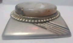 vintage BELT BUCKLE Siver/black/gold Tone Multicolor Center stone 1 Prong Missin