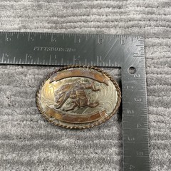 Cowboy Rodeo Belt Buckle Mens One Size German Silver Western Horse Oval Floral