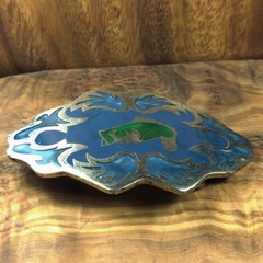 Western Fly Fish Sea Bass Fishing Pearl Blue Green Enamel Cowboy Belt Buckle
