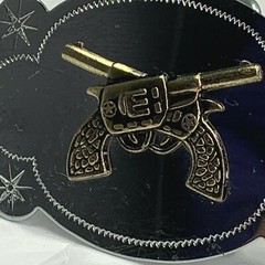 Gun Belt Buckle Double Pistols Silver Tone Hong Kong 4&Prime; Metal Western Wear