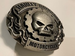 Harley-Davidson Willie G Skull, flame belt buckle #97669-11VM .Antique nickel .