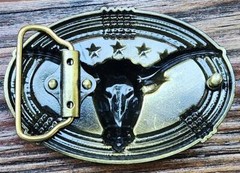 NEW BULL HEAD LONG HORN GOLD BRONZE STARS WESTERN COWBOY RODEO BELT BUCKLE