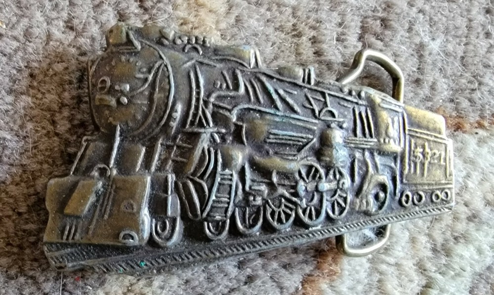 Vintage Train Engine Locomotive Brass Belt Buckle 5321 marked Solid Brass