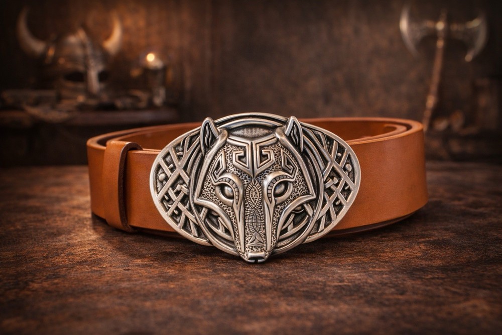 Celtic Wolf Head Belt Buckle, Zamak Alloy, Fits 1.5 Inch Belt