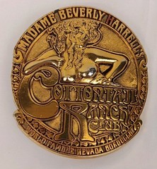 VTG Glossy Gold Madame Beverly Harrell&rsquo;s Cottontail Ranch Belt Buckle 1975 *Read