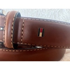 Tommy Hilfiger Brown Leather Belt Silver Buckle Stitched Casual Dress Size 40