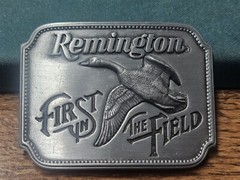 VINTAGE 1980 REMINGTON ARMS FIRST IN THE FIELD CANADA GOOSE PEWTER BELT BUCKLE