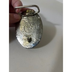 Vintage BTS E Fenton1988 Turkey Scrimshaw Stone Brass Belt Buckle 3.25&Prime;