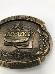 Vintage Belt Buckle Kessler Whiskey Spirit of Wisconsin Solid Brass Western