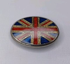 British Flag Belt Buckle Union Jack Glitter Enamel On Silver Tone Metal