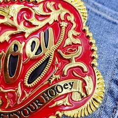 Western belt buckle 3.5 X 4 inches gold red for 2&Prime; belt zinc alloy bling