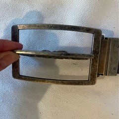 Fleur de Lis reversible pewter type belt buckle. Monogram M on the reverse side