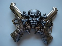 2 Guns & Skul Silver Color Belt Buckle