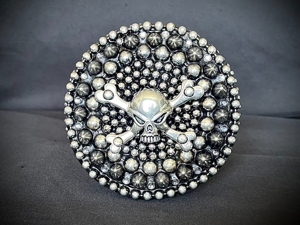 Skull & Crossbones Belt Buckle Gothic Biker Wearable Art OOAK Darren McNeese