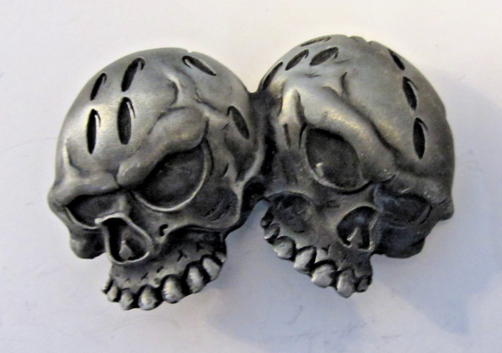 Double Skull Belt Buckle Silver and Black Heavy Metals Buckles Co. 127