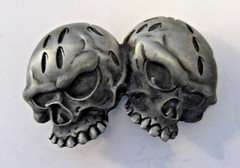 Double Skull Belt Buckle Silver and Black Heavy Metals Buckles Co. 127