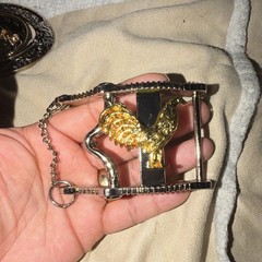 Men&rsquo;s Western Rectangle Belt Buckle Silver/Gold Rooster Animal Print Chain 2&Prime;