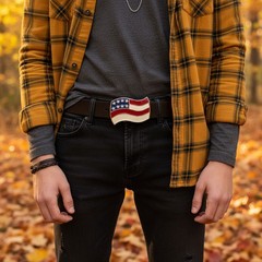 New Men Women Buckle Western Silver American USA Flag United States Casual Look