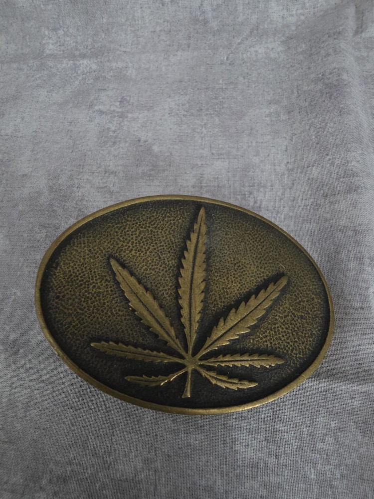 Solid Brass Rare Marijuana Pot Leaf Vintage BTS Belt Buckle