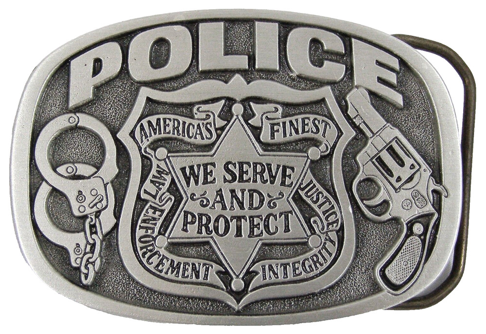 BELT BUCKLES Police Law Enforcement Silver Gray Oval Profession Occupation NWOT!