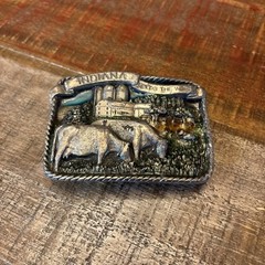 Vtg Bergamont Brass Belt Buckle 1984 Indiana Feeds the World E-26 USA READ