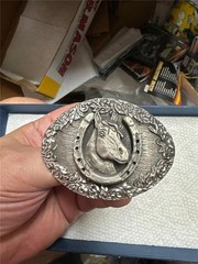 Vintage HorseHead inside Horseshoe Belt Buckle 1993