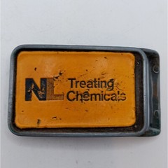 NL Treating Chemicals Belt Buckle Yellow Vintage Distressed Well Worn