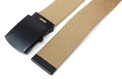 Canvas Web Belt Military Style with Black Buckle and Tip 56&Prime; One Size, Khaki