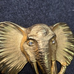 Vintage DR Elephant Belt Buckle Mens Gold Metal Rhinestone Western Safari 90s