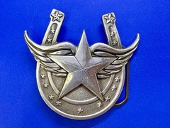 Lucky Horseshoe Winged Star Fine Pewter 2004 Belt Buckle Great American Products
