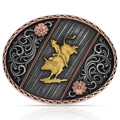 Montana Silversmiths Attitude Tri Color Rodeo Bull Rider Western Belt Buckle